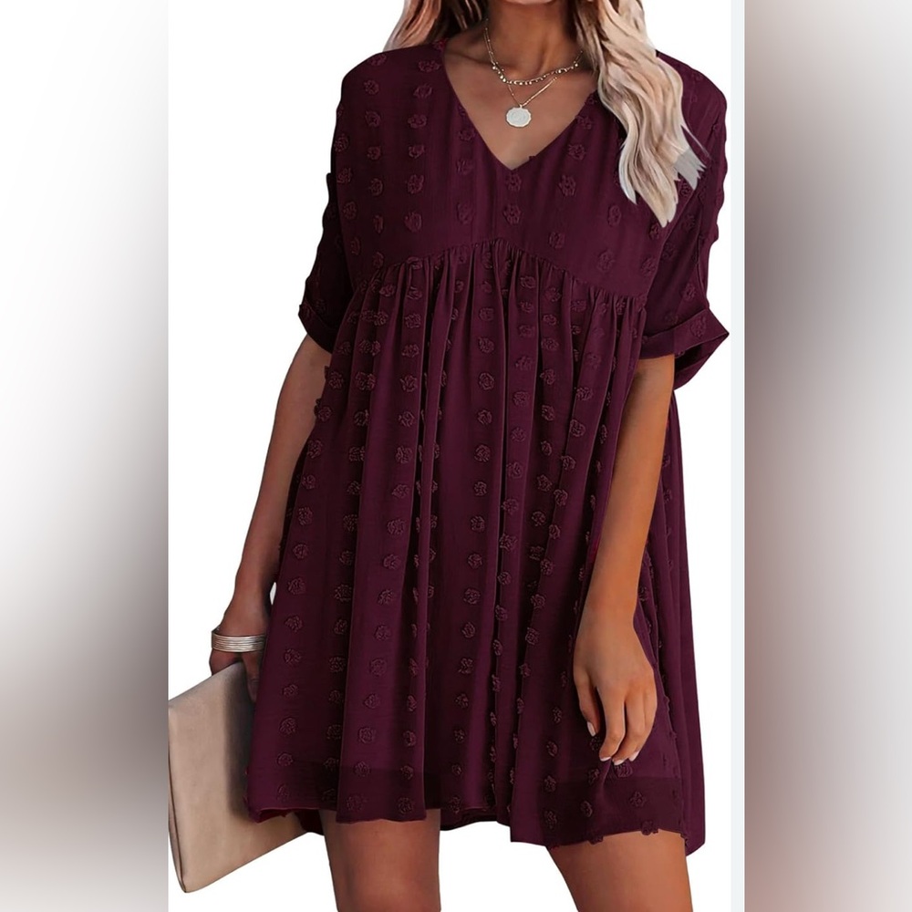 New Size L Burgundy Midi Social Casual Dress